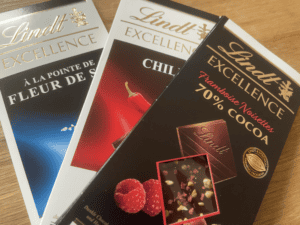 Stacked Lindt dark chocolate bars