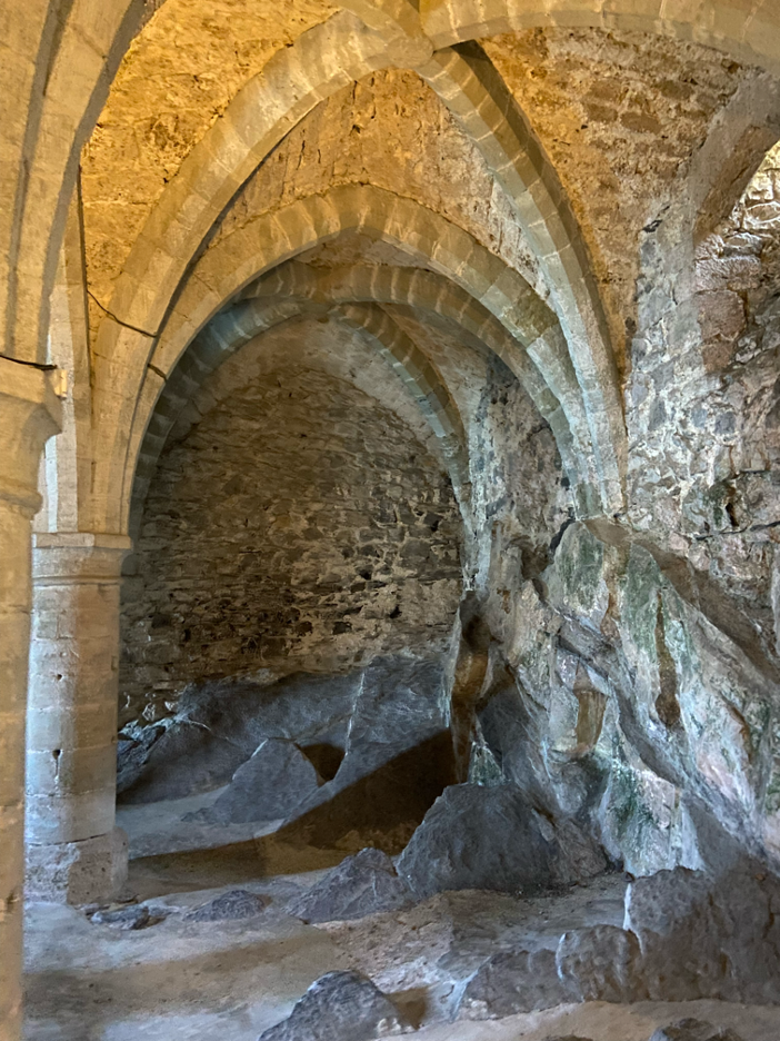 The dungeon with its vaulted ceilings at Chillon Castle Montreux.