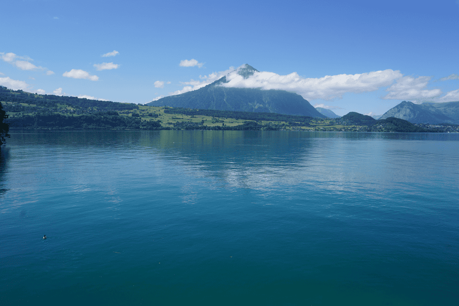 ake Thun with the pyramid-shaped Niesen peak in the distance.