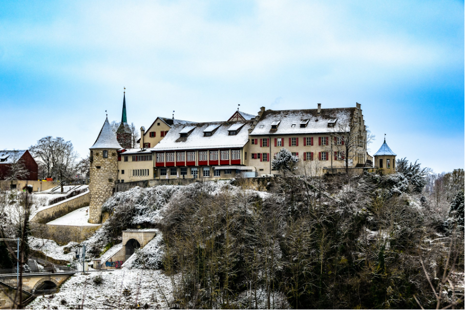 Laufen Castle on a day trip from Zurich to Rhine Falls, a historic landmark overlooking Europe’s largest waterfall, offering stunning views and rich heritage.