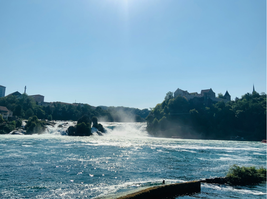 View of Rhine Falls from the Northern Bank in Neuhausen, capturing the waterfall’s full majesty from a different perspective.