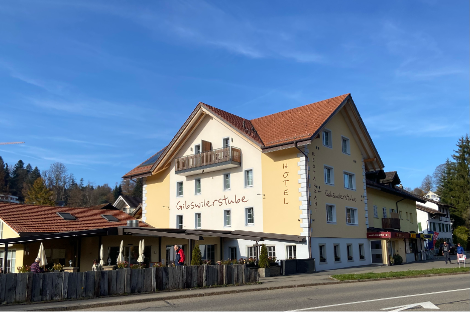 The welcoming Restaurant Gibswilerhof, the perfect place to grab a coffee and fuel up before starting your adventure to Bachtel Mountain.
