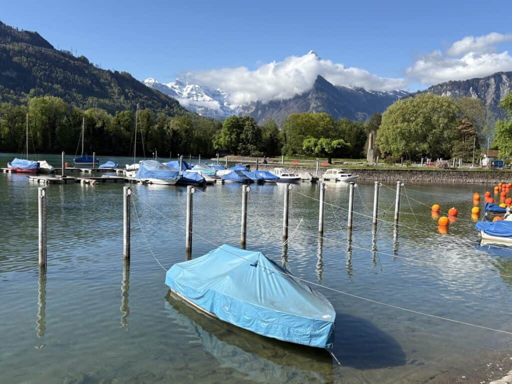 Peaceful lakeshore of Lake Walensee near Weesen in eastern Switzerland
