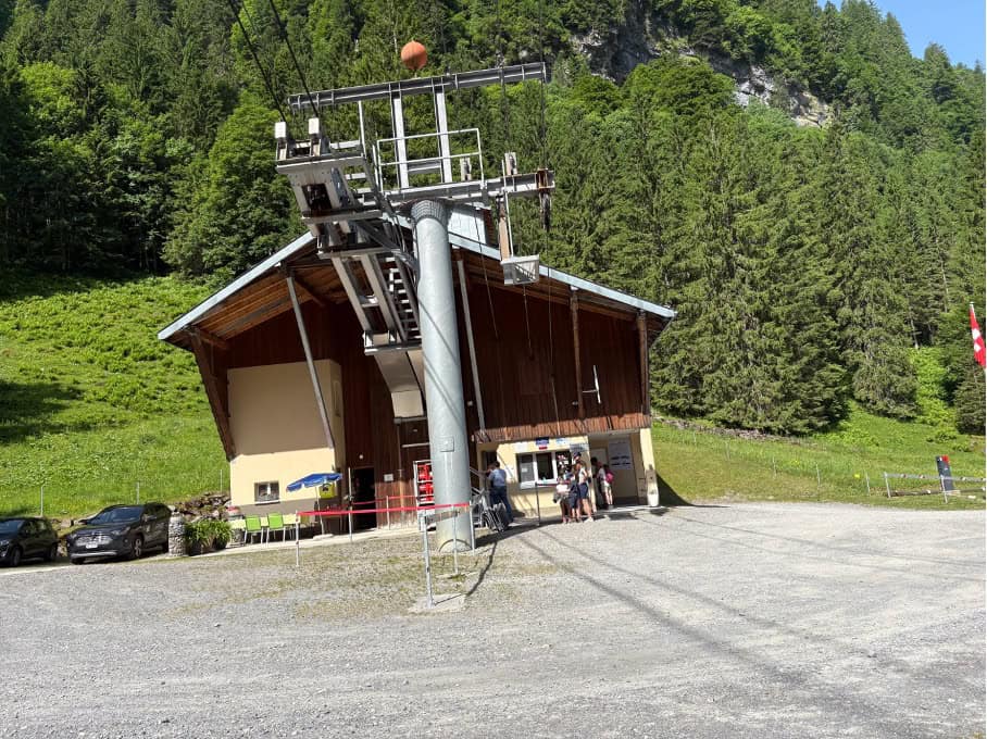Base station of the Glattalp cable car leading up to Glattalpsee in Central Switzerland