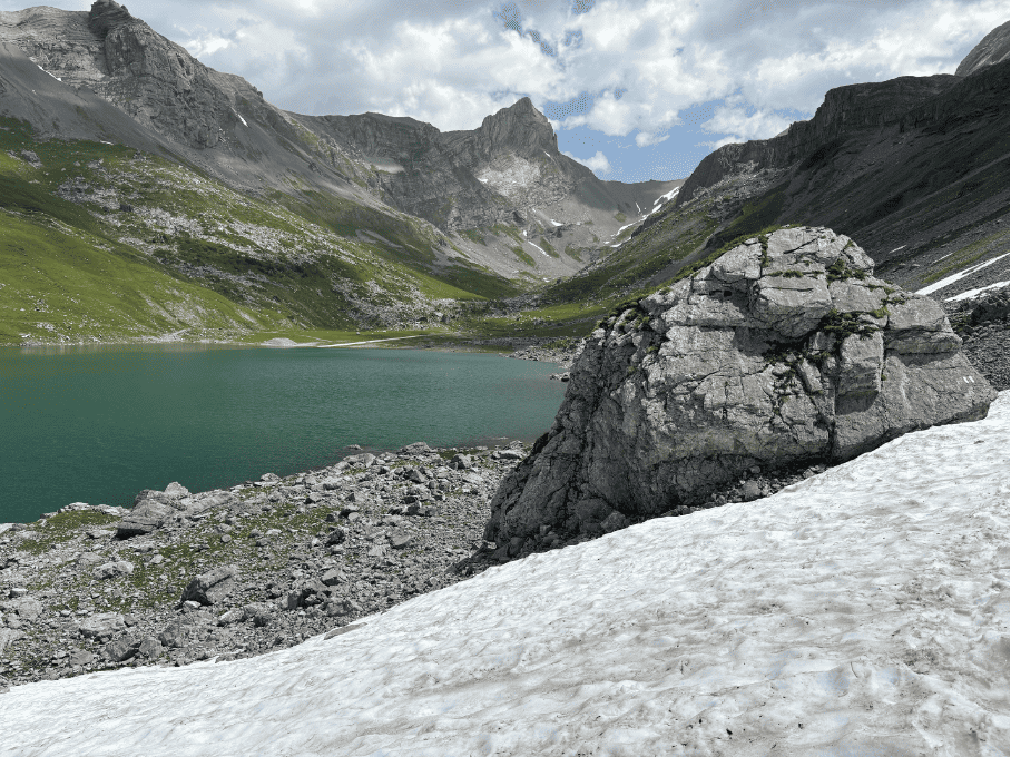 Snowfield by Glattalpsee in Central Switzerland