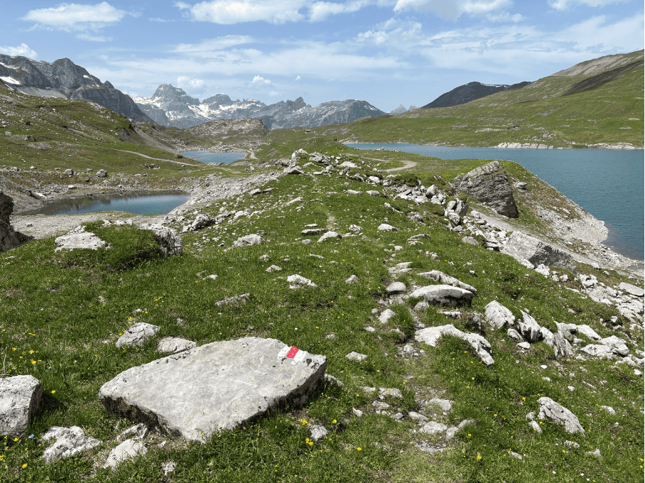Beautiful mountain landscape surrounding Glattalpsee in Switzerland
