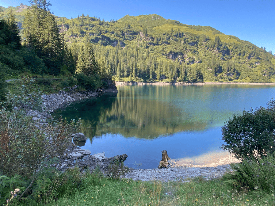 Beautiful spot at Garichti Lake in the canton of Glarus, Switzerland 