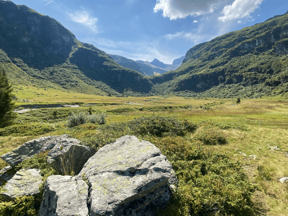Mettmenalp alpine meadows and mountains, a scenic and peaceful area off the beaten path in Switzerland