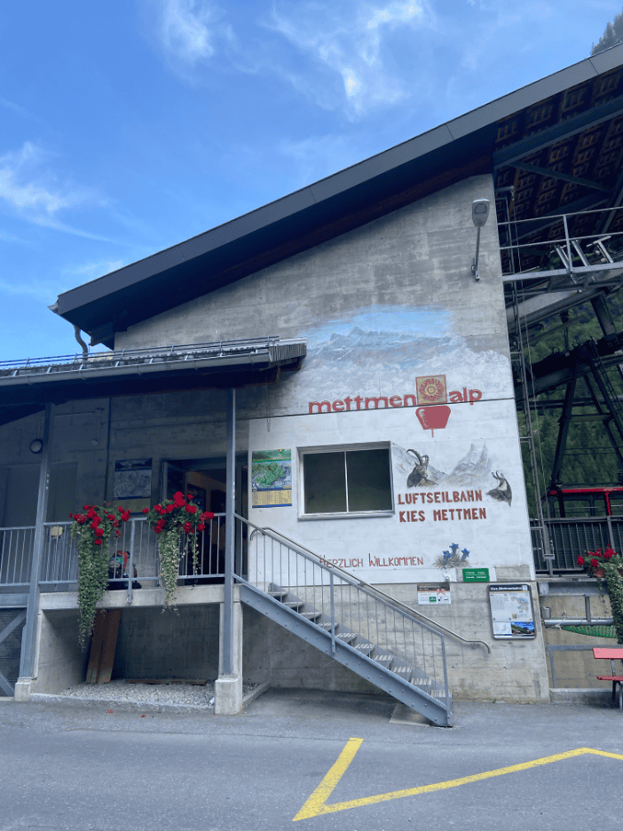 Base station of the Mettmenalp cable car, starting point for hikes to Garichti Lake and surrounding trails