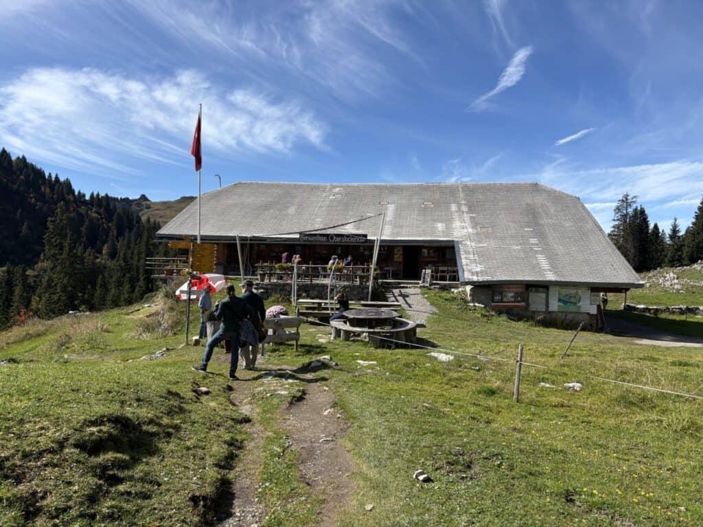 Cozy Berggasthaus Oberstockensee mountain inn near the lake, known for regional Swiss specialties.