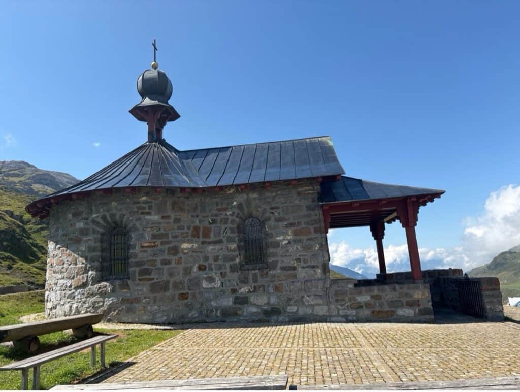 Bruder Klaus Chapel on Klausenpass, a peaceful place of stillness in the Swiss Alps.