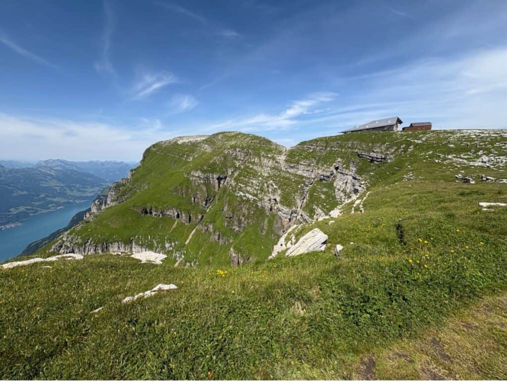 Chäserrugg summit with mountain restaurant Chäserrugg in the background