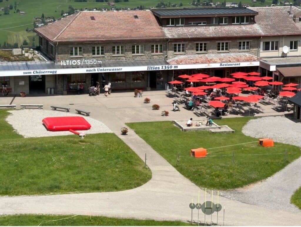 Iltios middle station on Chäserrugg with restaurant and playground