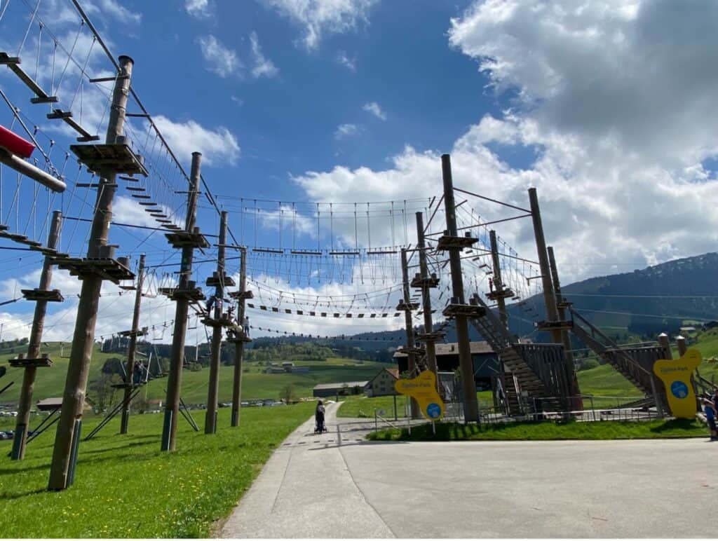 Zipline park near the Kronberg cable car base station in Jakobsbad, Appenzell