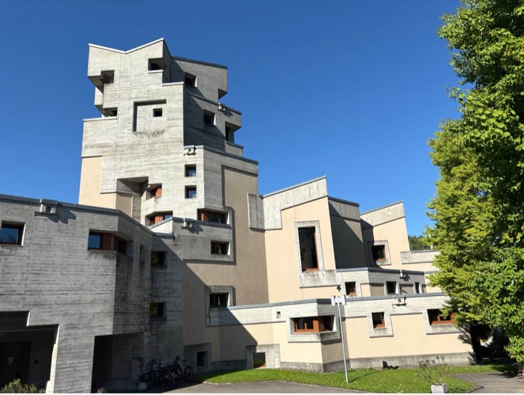 Modern St. Gallus Church in Lichtensteig, designed by Walter Förderer and built in 1968