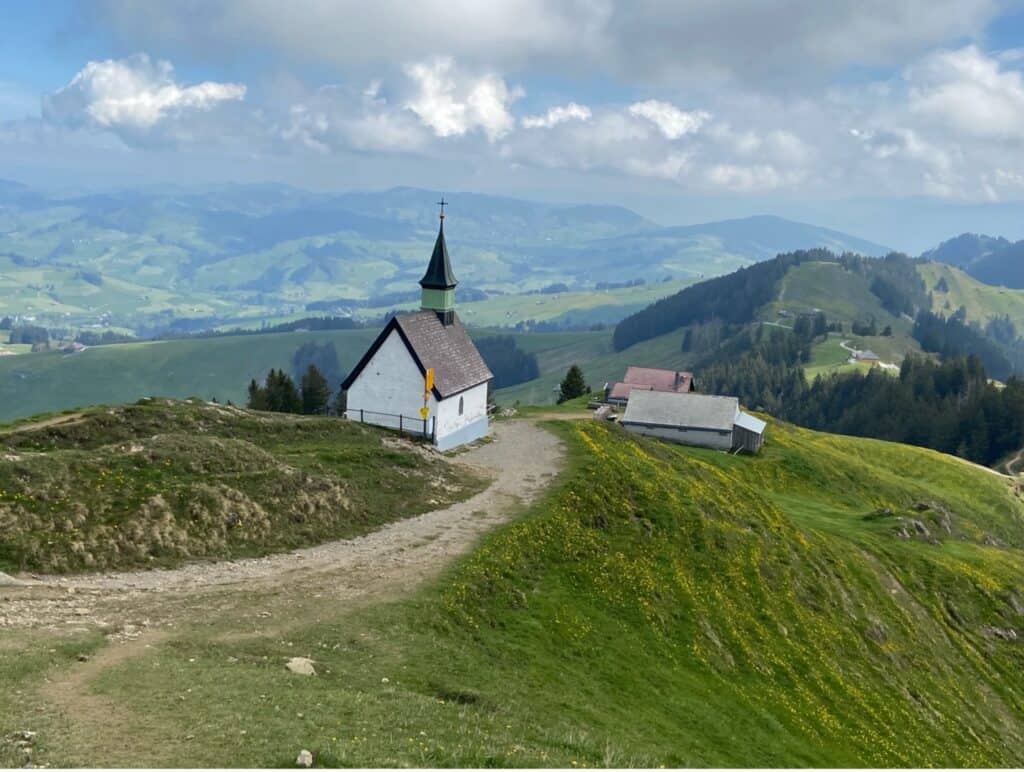 White Chapel of St. James (Jakobskapelle) standing on the slopes of Kronberg. 