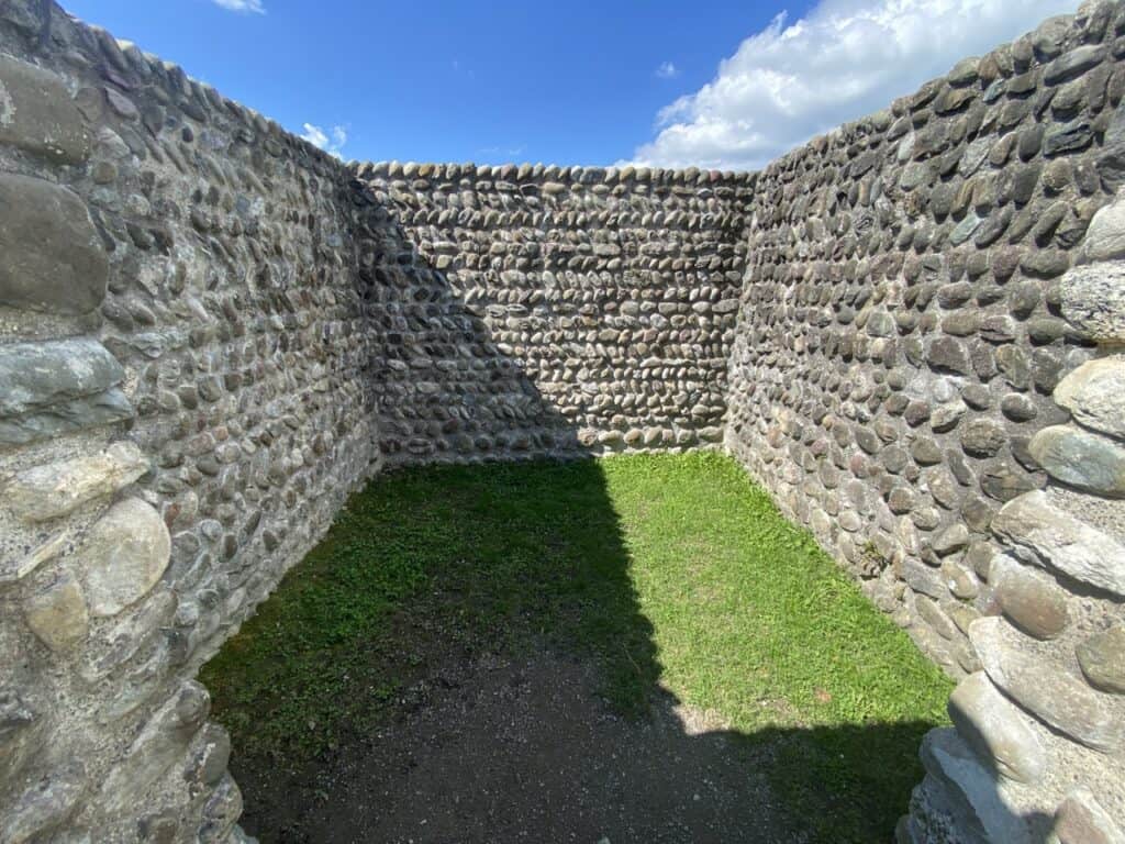 Stone tower of the Roman fortress in Irgenhausen near Lake Pfäffikon, a historic landmark from Roman times in Switzerland. 