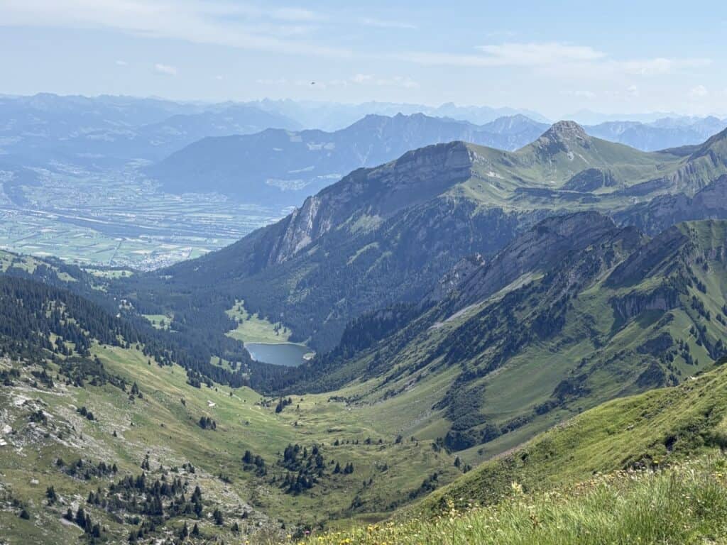 View from Chäserrugg down to Voralpsee.