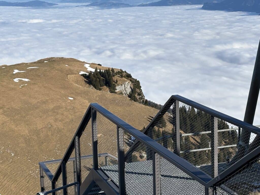 Stairs along the summit observation trail on Hoher Kasten - Top of Appenzell.