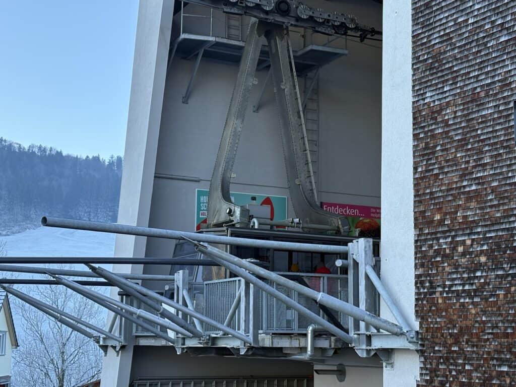 Hoher Kasten - Top of Appenzell valley station with a cable car ready to depart.