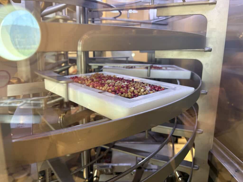 Chocolate bars in the cooling machine.