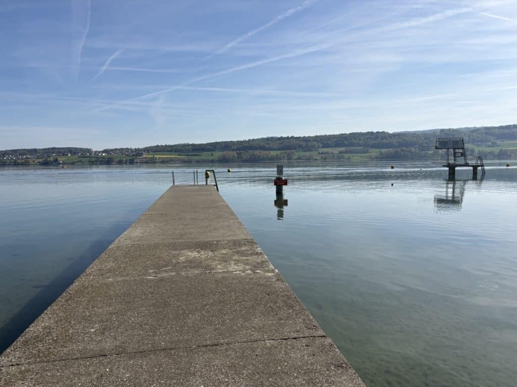 Pier extending into Lake Hallwil at Beinwil am See lido