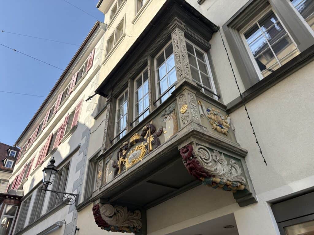 Traditional oriel windows in St. Gallen Old Town Switzerland