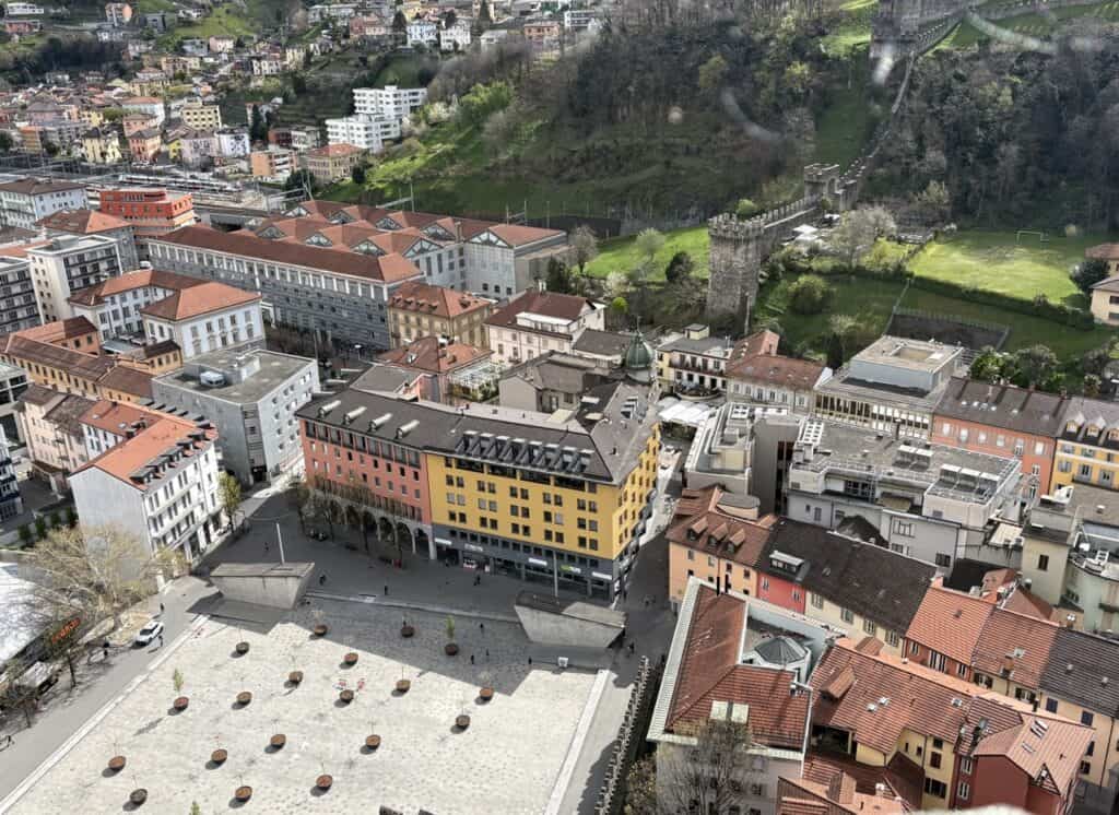 Bellinzona Old Town square viewed from above