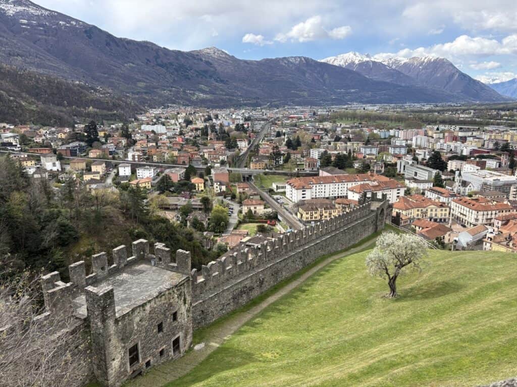 Bellinzona cityscape seen from Montebello Castle viewpoint