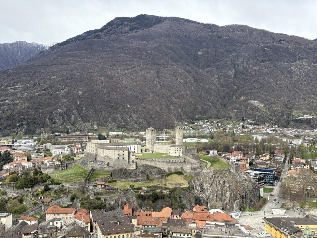 View of Castel Grande from Montebello Castle in Bellinzona