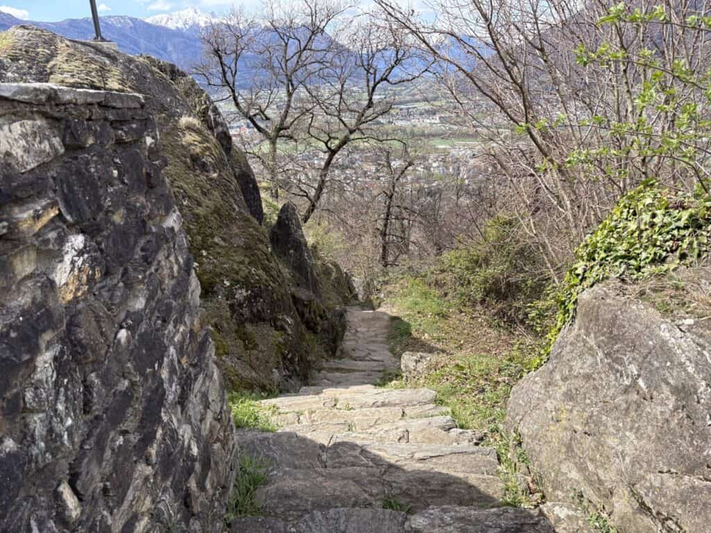 Hiking trail leading down from Sasso Corbaro castle in Bellinzona