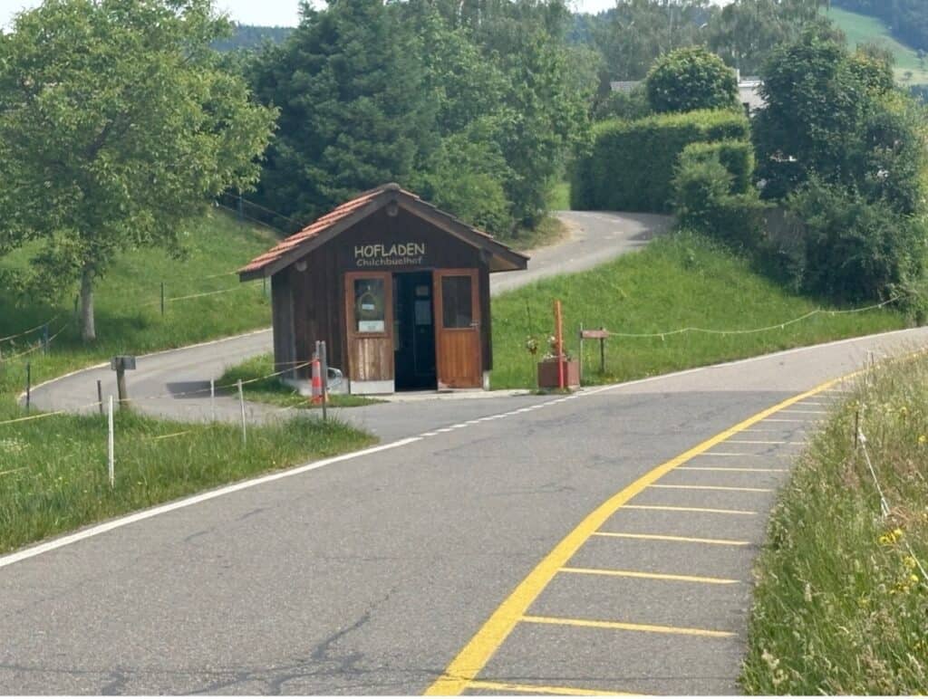 Self-service farm shop (Hofladen) on the route leading around Lake Aegeri