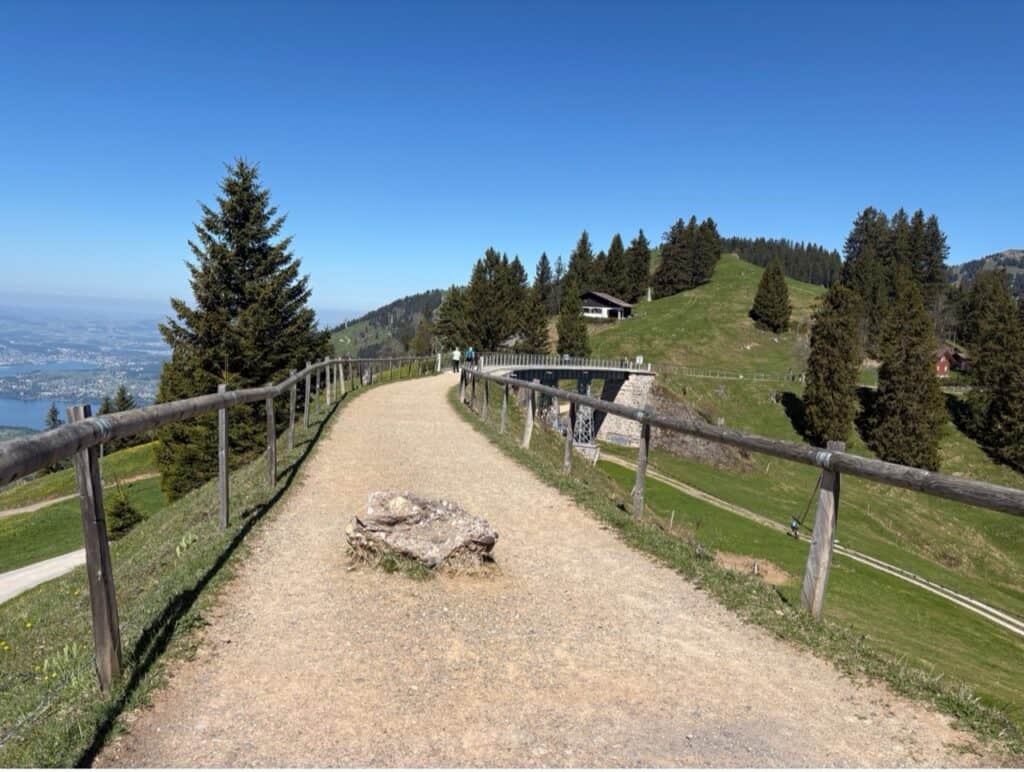 Panorama Hiking Trail leading over the Unterstetten Bridge on Mount Rigi.