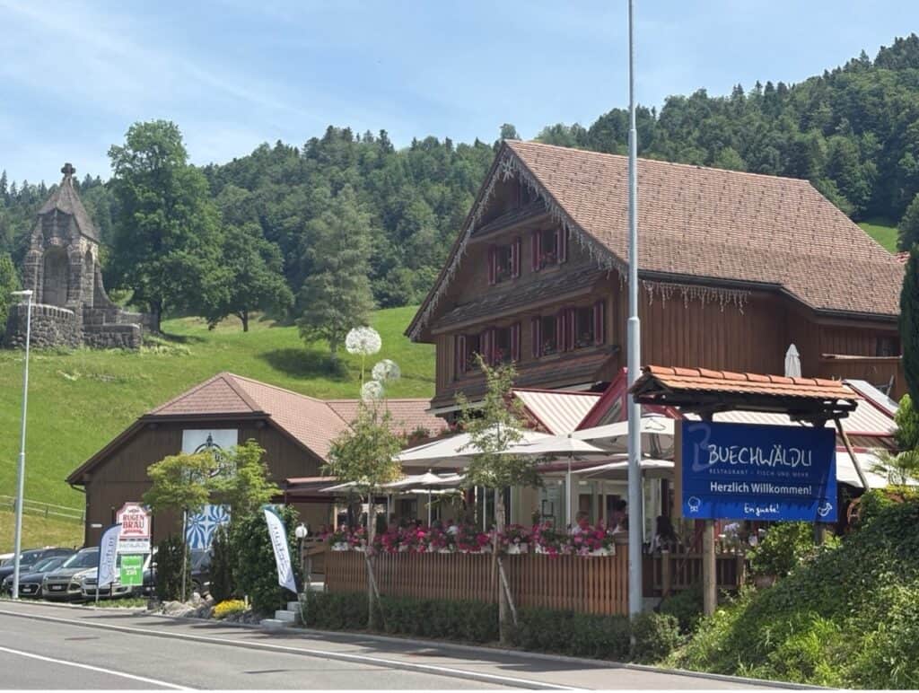 Restaurant Buechwäldli next to the Morgarten Monument at Lake Aegeri. 