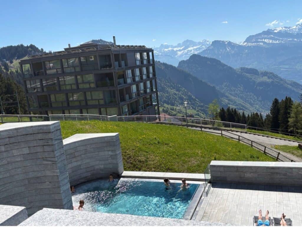 Modern thermal spa at Rigi Kaltbad designed by Swiss architect Mario Botta.