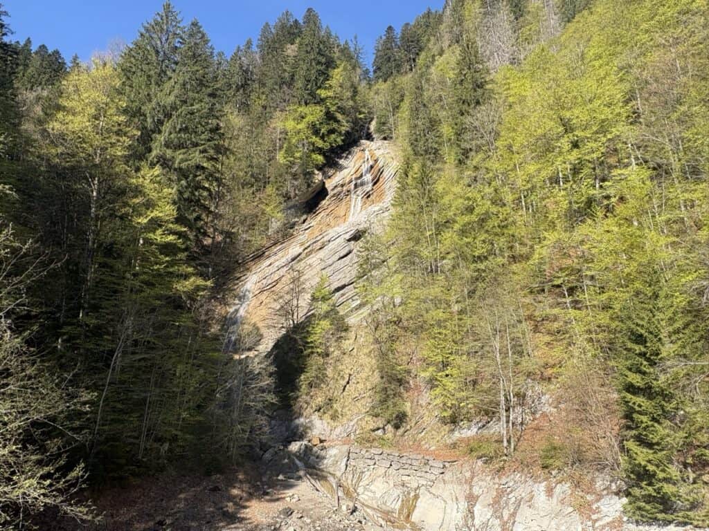 Small waterfall near Schrähbach bridge in early spring